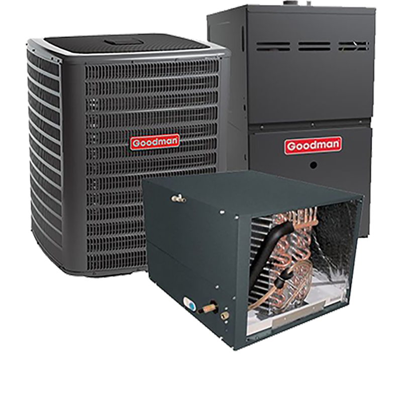 80% AFUE Low NOx Gas Furnace Goodman 2.5 Ton 14.0 Seer Air Conditioner System with Horizontal Evaporator Coil