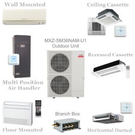 Mitsubishi 36000 BTU Smart 7 Zone Ductless Heat Pump Mini Split AC System  MXZ-SM36NAM-U1