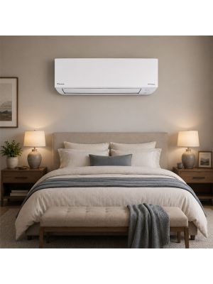 Daikin ENTRA wall-mounted mini-split indoor unit installed in a bedroom