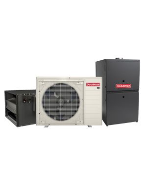 Goodman 2 Ton 19 SEER2 Dual Fuel Side Discharge Heat Pump & Gas Furnace Hybrid System - Inverter Heat Pump, 60,000 BTU 80% AFUE Low NOx 2-Stage Variable-Speed Downflow Furnace, R32