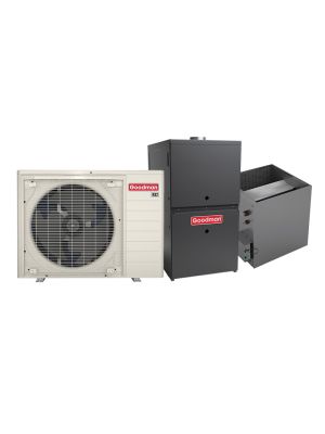 Goodman 2 Ton 19 SEER2 Dual Fuel Side Discharge Heat Pump & Gas Furnace Hybrid System - Inverter Heat Pump, 60,000 BTU 80% AFUE Low NOx 2-Stage Variable-Speed Upflow Furnace, R32