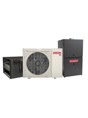 Goodman 2 Ton 19 SEER2 Dual Fuel Side Discharge Heat Pump & Gas Furnace Hybrid System - Inverter Heat Pump, 60,000 BTU 80% AFUE Low NOx 2-Stage Variable-Speed Horizontal Furnace, R32