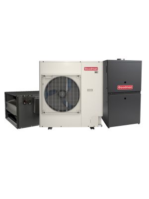 Goodman 3 Ton 18.5 SEER2 Dual Fuel Side Discharge Heat Pump & Gas Furnace Hybrid System - Inverter Heat Pump, 100,000 BTU 80% AFUE Low NOx 2-Stage Variable-Speed Downflow Furnace, R32