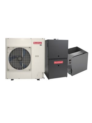 Goodman 3 Ton 18.5 SEER2 Dual Fuel Side Discharge Heat Pump & Gas Furnace Hybrid System - Inverter Heat Pump, 100,000 BTU 80% AFUE Low NOx 2-Stage Variable-Speed Upflow Furnace, R32
