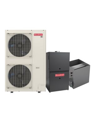 Goodman 5 Ton 17 SEER2 Dual Fuel Side Discharge Heat Pump & Gas Furnace Hybrid System - Inverter Heat Pump, 80,000 BTU 80% AFUE Low NOx 2-Stage Variable-Speed Upflow Furnace, R32