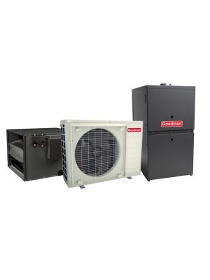 Goodman 2.5 Ton 17.5 SEER2 Dual Fuel Side Discharge Heat Pump & Gas Furnace Hybrid System - Inverter Heat Pump, 80,000 BTU 80% AFUE Low NOx 2-Stage Variable-Speed Downflow Furnace, R32