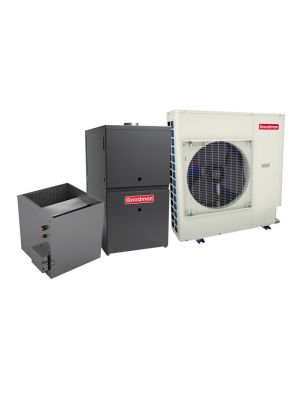 Goodman 3.5 Ton 17 SEER2 Dual Fuel Side Discharge Heat Pump & Gas Furnace Hybrid System - Inverter Heat Pump, 100,000 BTU 100 AFUE 2-Stage Variable-Speed Upflow Furnace, R32