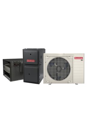 Goodman 2 ton side discharge inverter air conditioner and gas furnace system with 96% AFUE furnace and coil