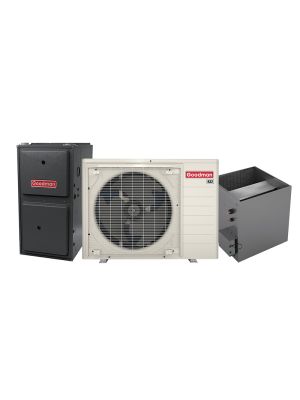 Goodman 2 ton side discharge inverter air conditioner and gas furnace system with 96% AFUE furnace and coil