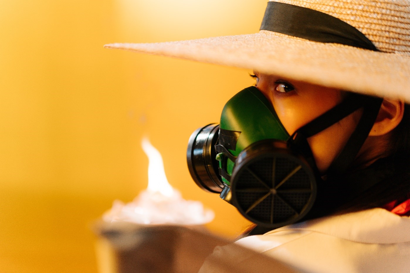 Poor air quality inside home - woman in mask - image