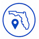 Florida with gps icon next to it enclosed in a white circle with blue border - Florida-Based Since 2001 Trusted online AC wholesaler